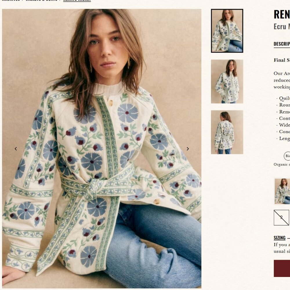 Sezane Renato Jacket Ecru Multicolor - Size 8